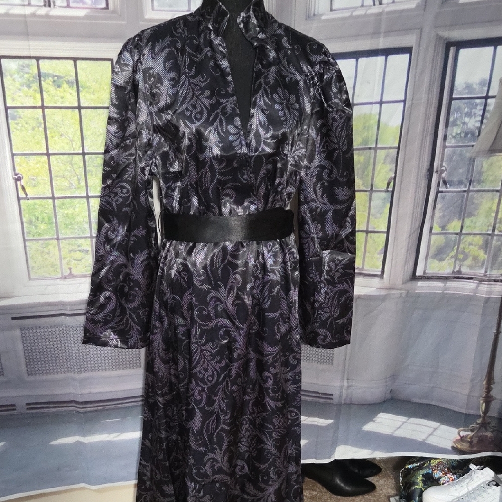 SHEIN Black and Silver Floral Jacquard Long Dress
